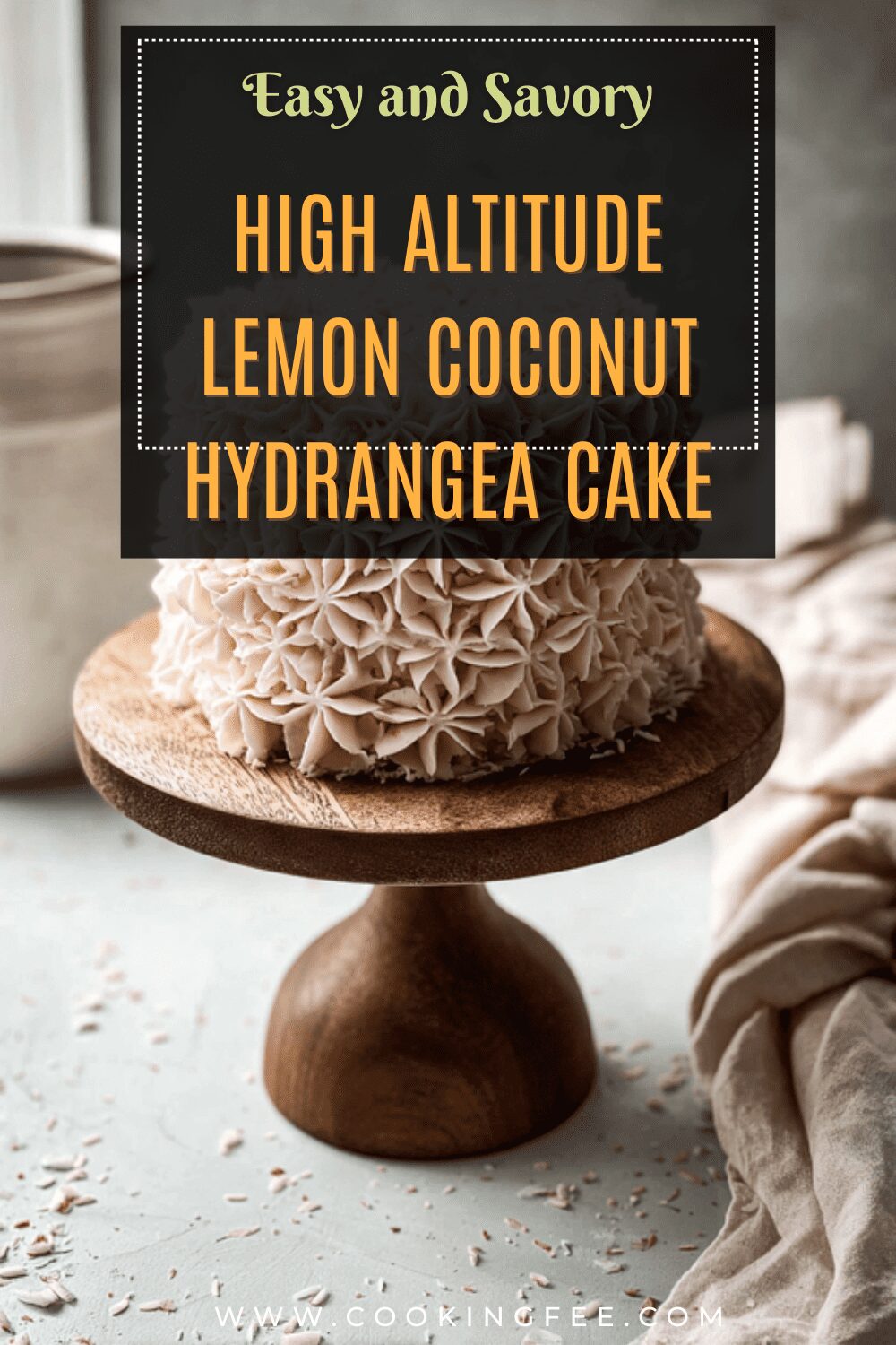 High Altitude Lemon Coconut Hydrangea Cake
