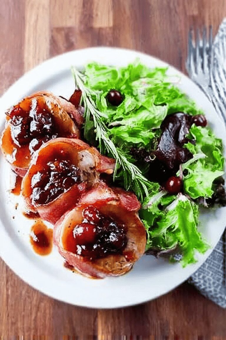 Maple Bacon Wrapped Pork Tenderloin With Rosemary Cherry Sauce 4.Png