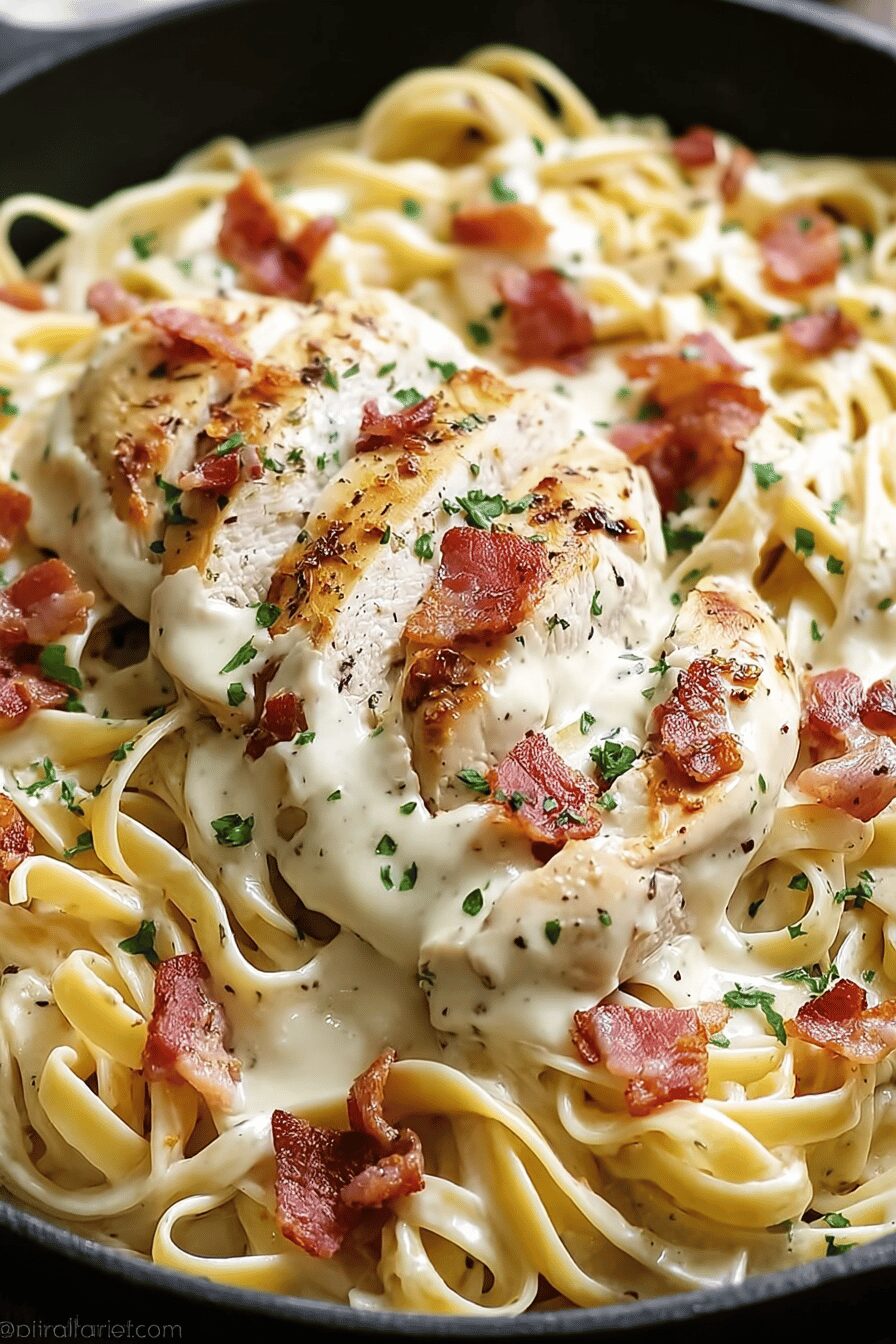 Cheddar Bacon Ranch Chicken Alfredo Pasta