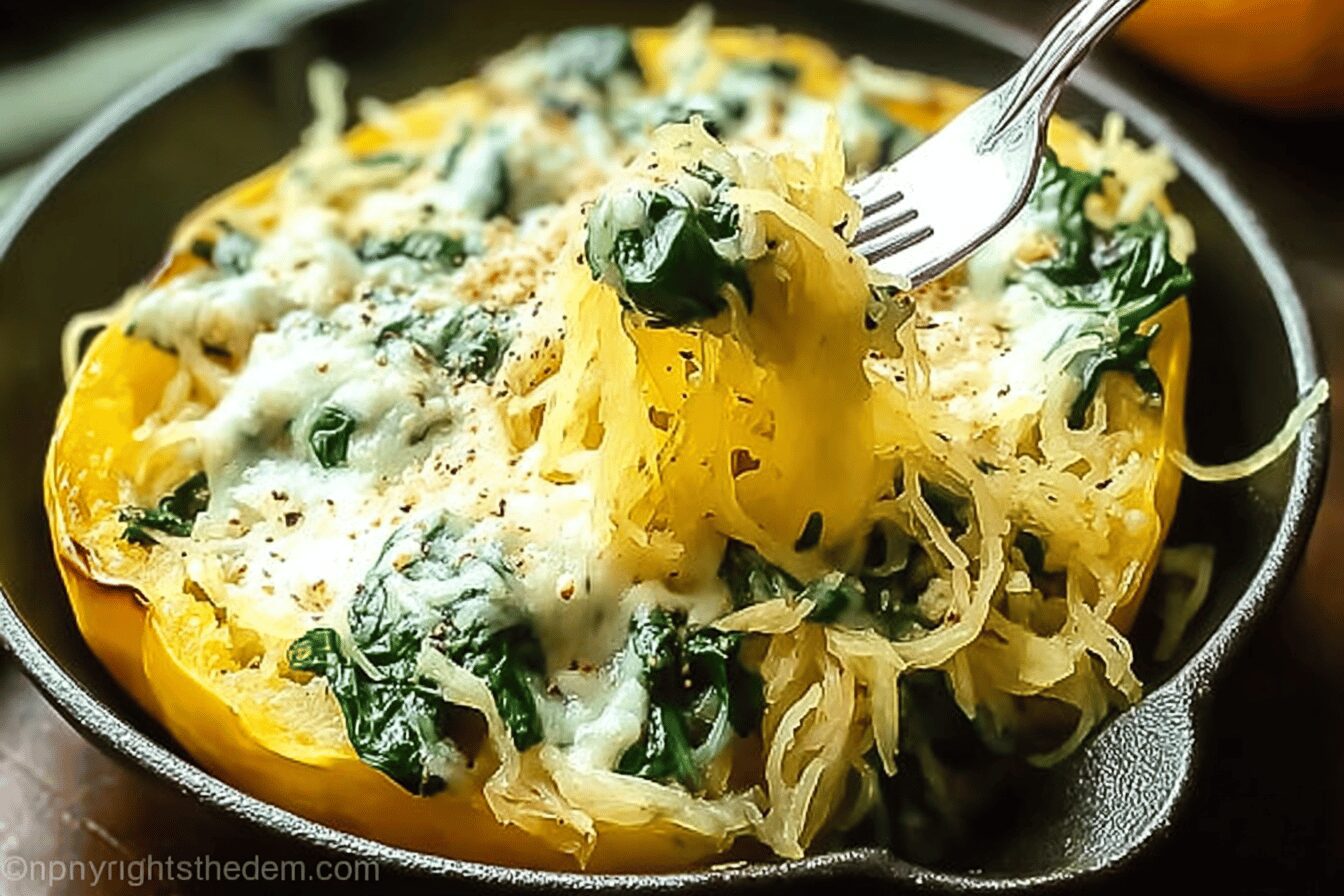 Cheesy Garlic Parmesan Spinach Spaghetti Squash