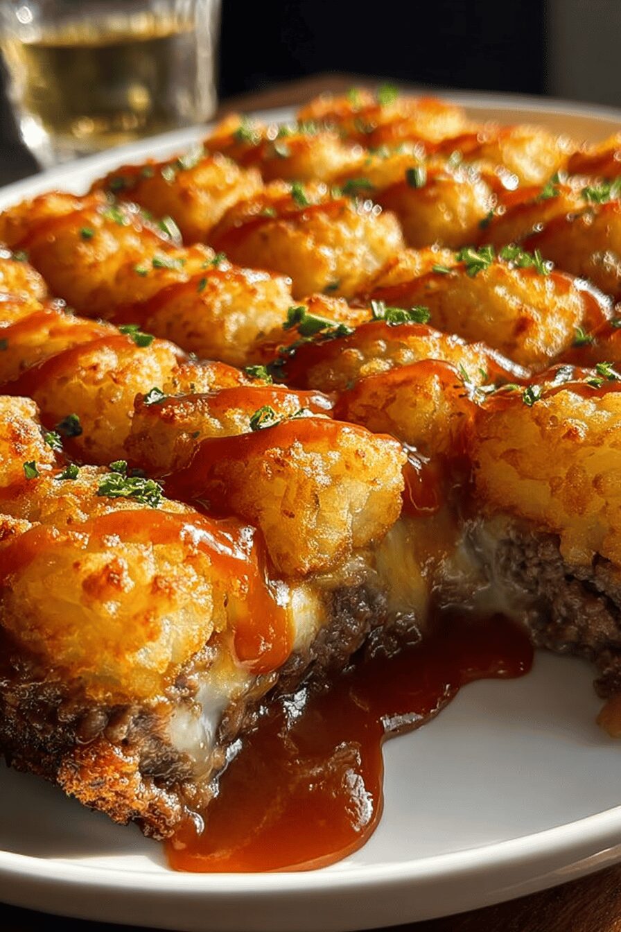 Cheesy Meatloaf Tater Tot Bake