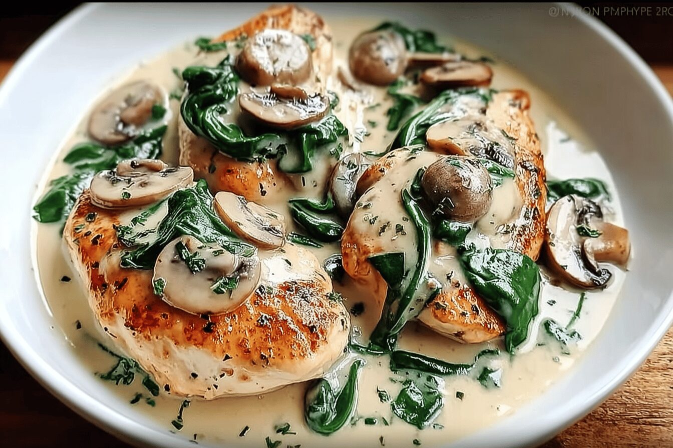 Chicken With Spinach And Mushrooms Creamy Parmesan Sauce