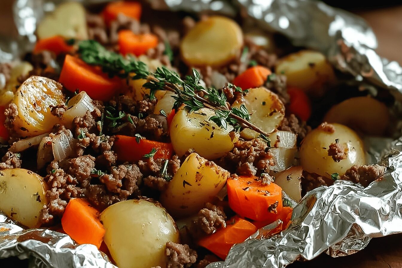 Foil Packet Ground Beef Vegetables