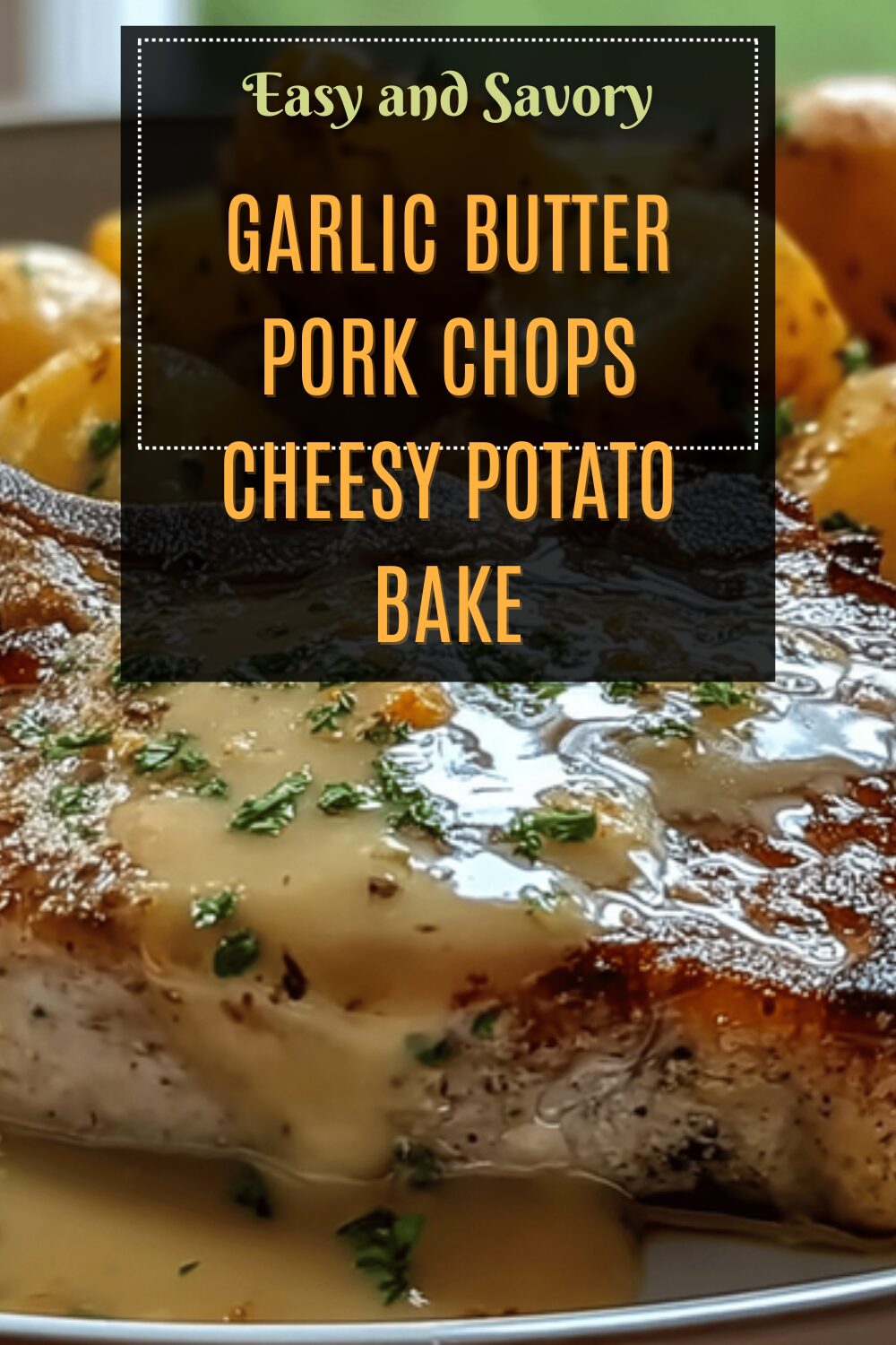 Garlic Butter Pork Chops Cheesy Potato Bake