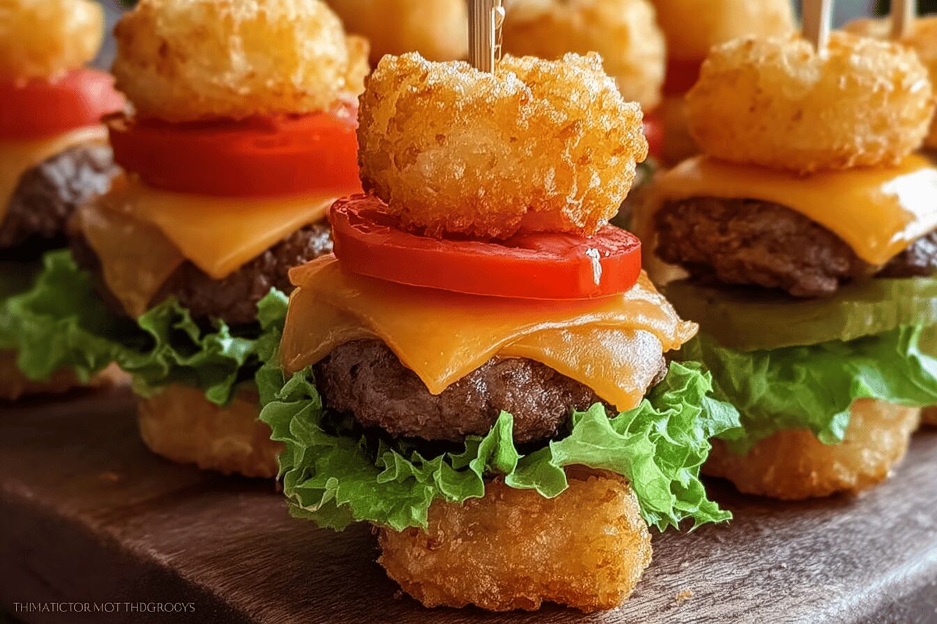 Mini Tater Tot Cheeseburgers Recipe With Cheesy Flavor 6 Mini Tater Tot Cheeseburgers