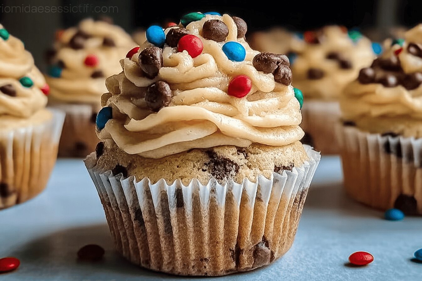 Monster Cookie Dough Cupcakes