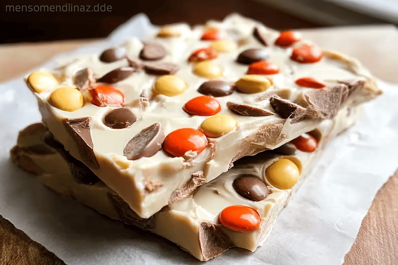 Reeses Pieces Peanut Butter White Chocolate Bark