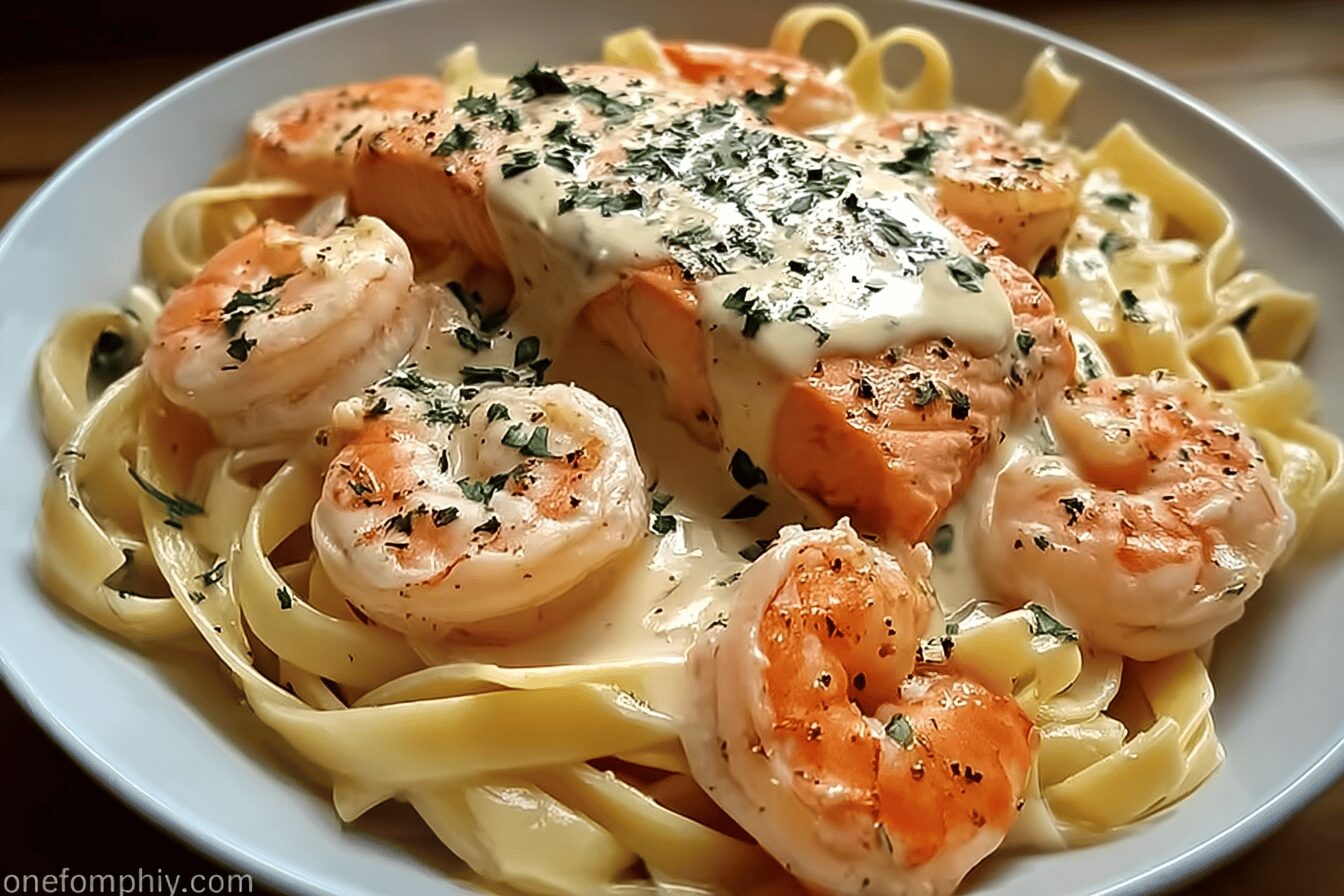 Salmon Shrimp Alfredo