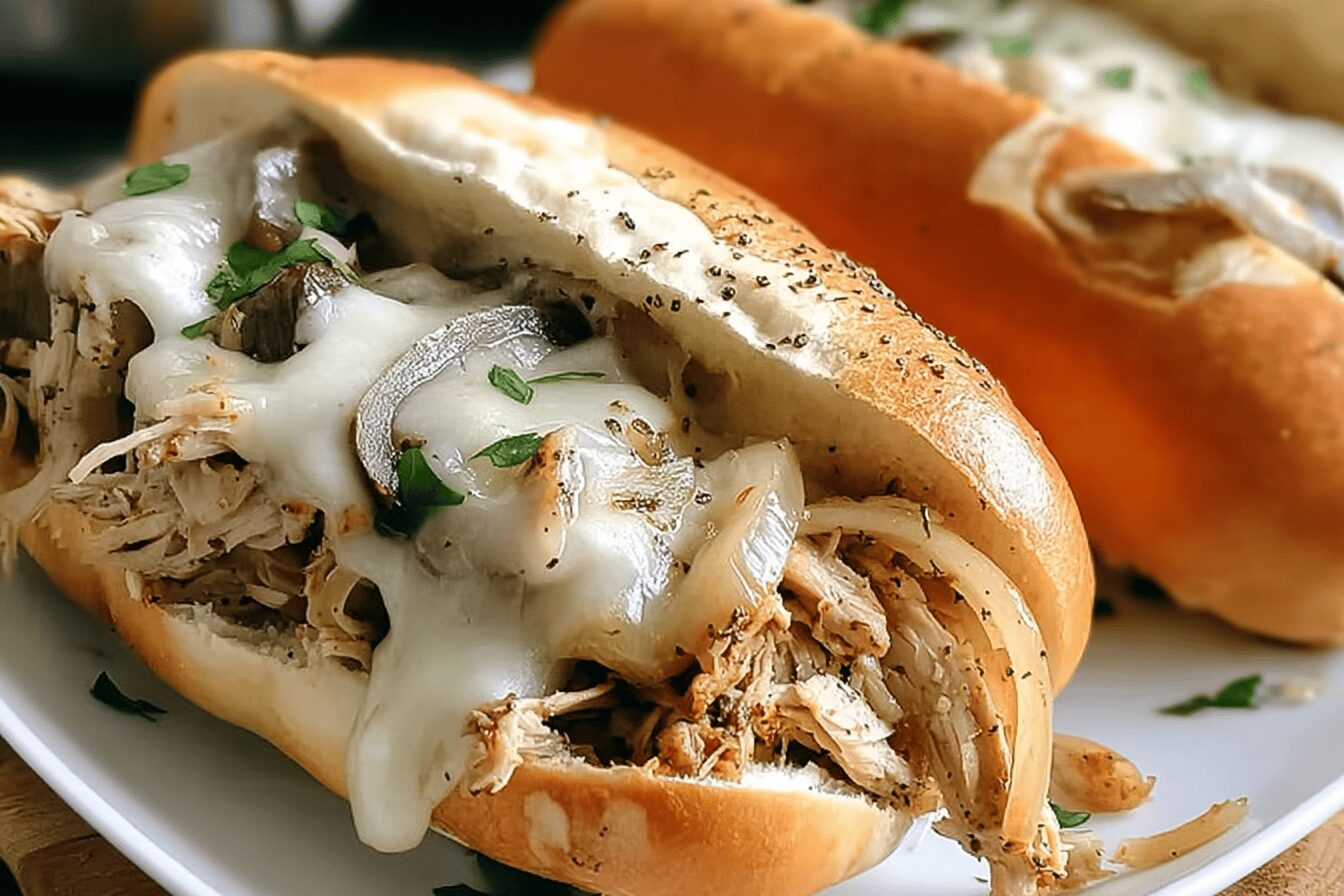 Slow Cooker Chicken Cheesesteak Sandwich