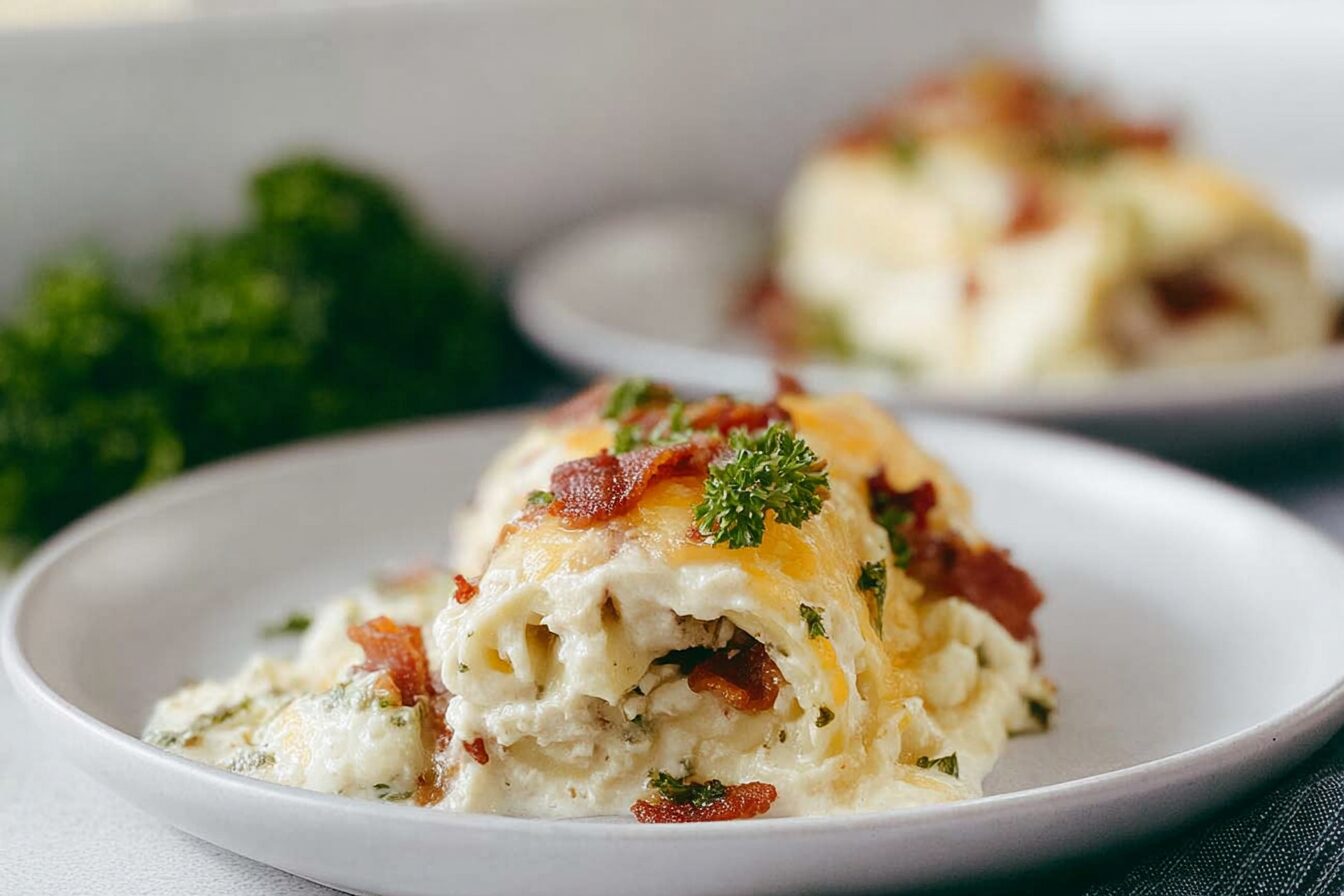 Chicken Bacon Garlic Alfredo Roll Ups