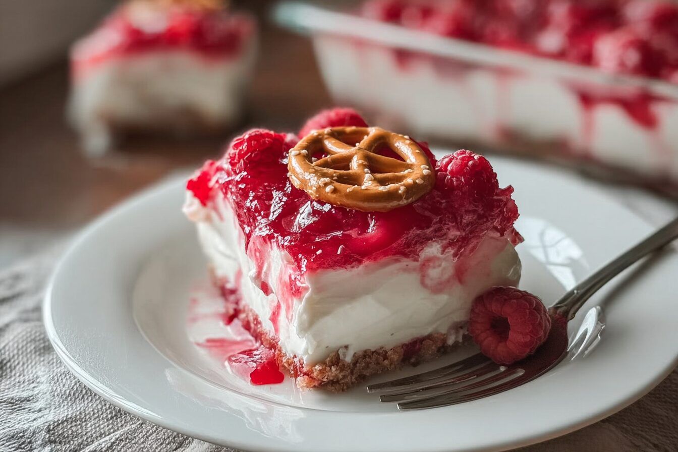 Creamy Raspberry Pretzel Dessert