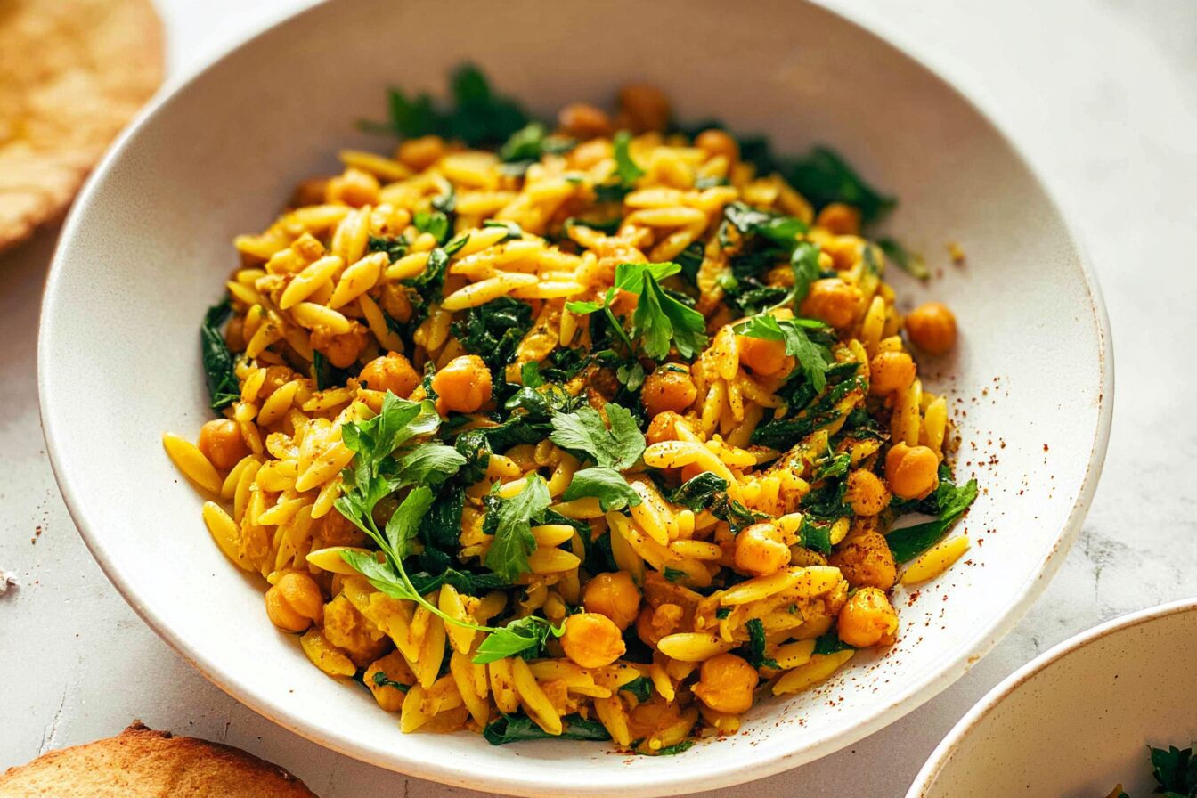 Lemony Spiced Orzo Chickpeas