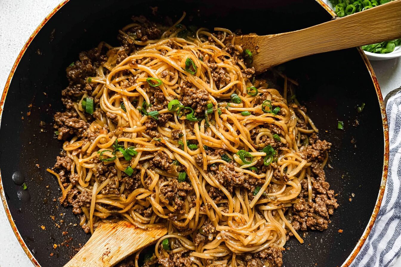 Mongolian Ground Beef And Noodles