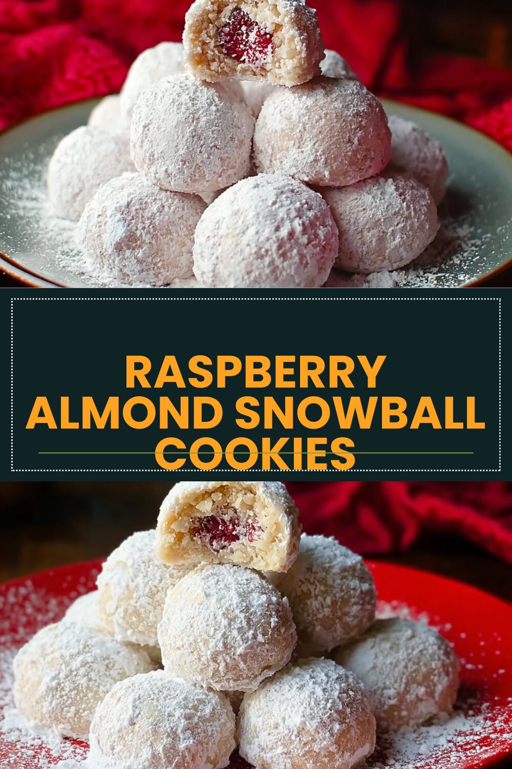 Raspberry Almond Snowball Cookies