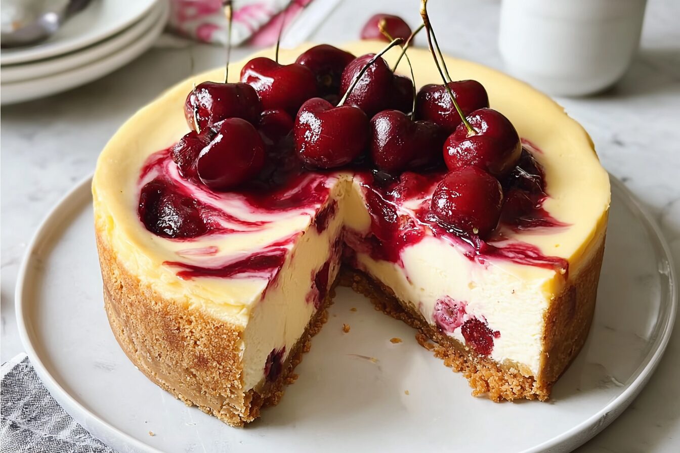 Baked Cherry Swirl Cheesecake
