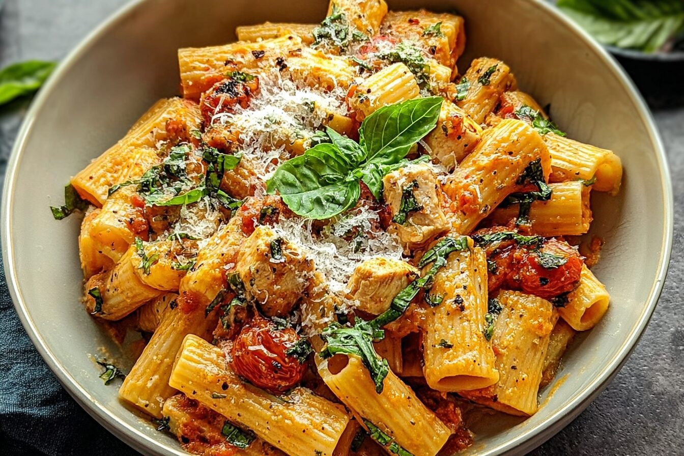 Cherry Tomato Basil Chicken Rigatoni