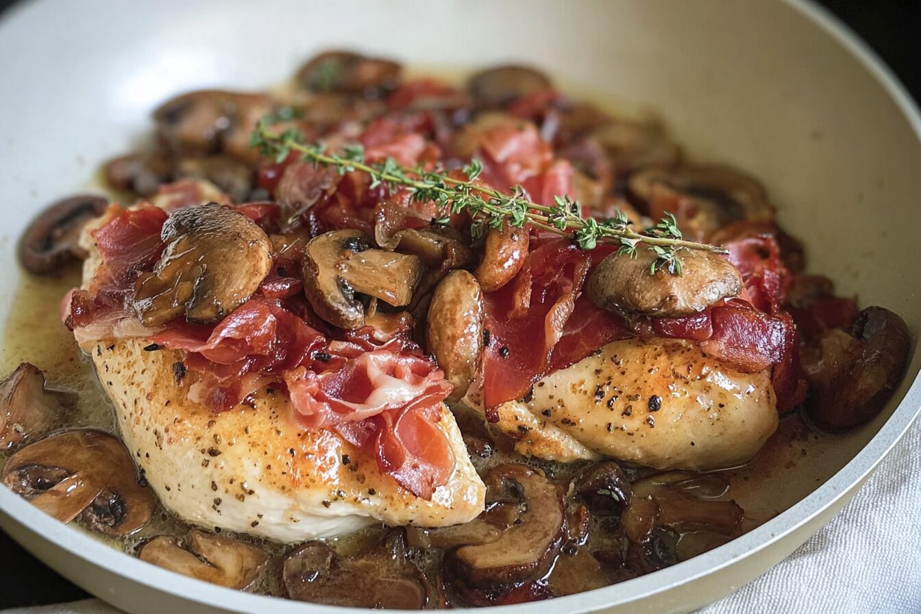 Chicken With Crispy Prosciutto And Mushrooms