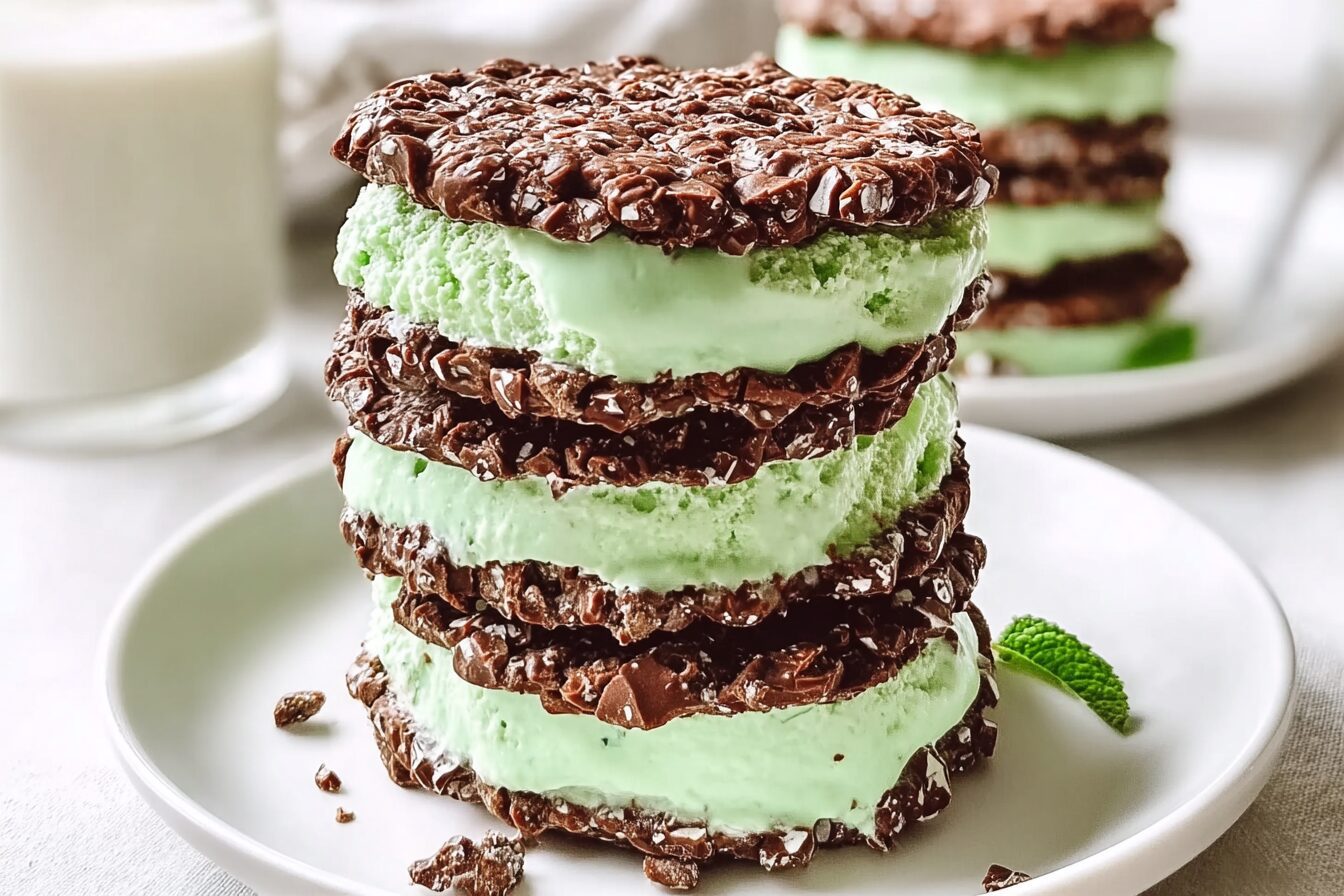 Choc Mint Crackle Ice Cream Sandwiches