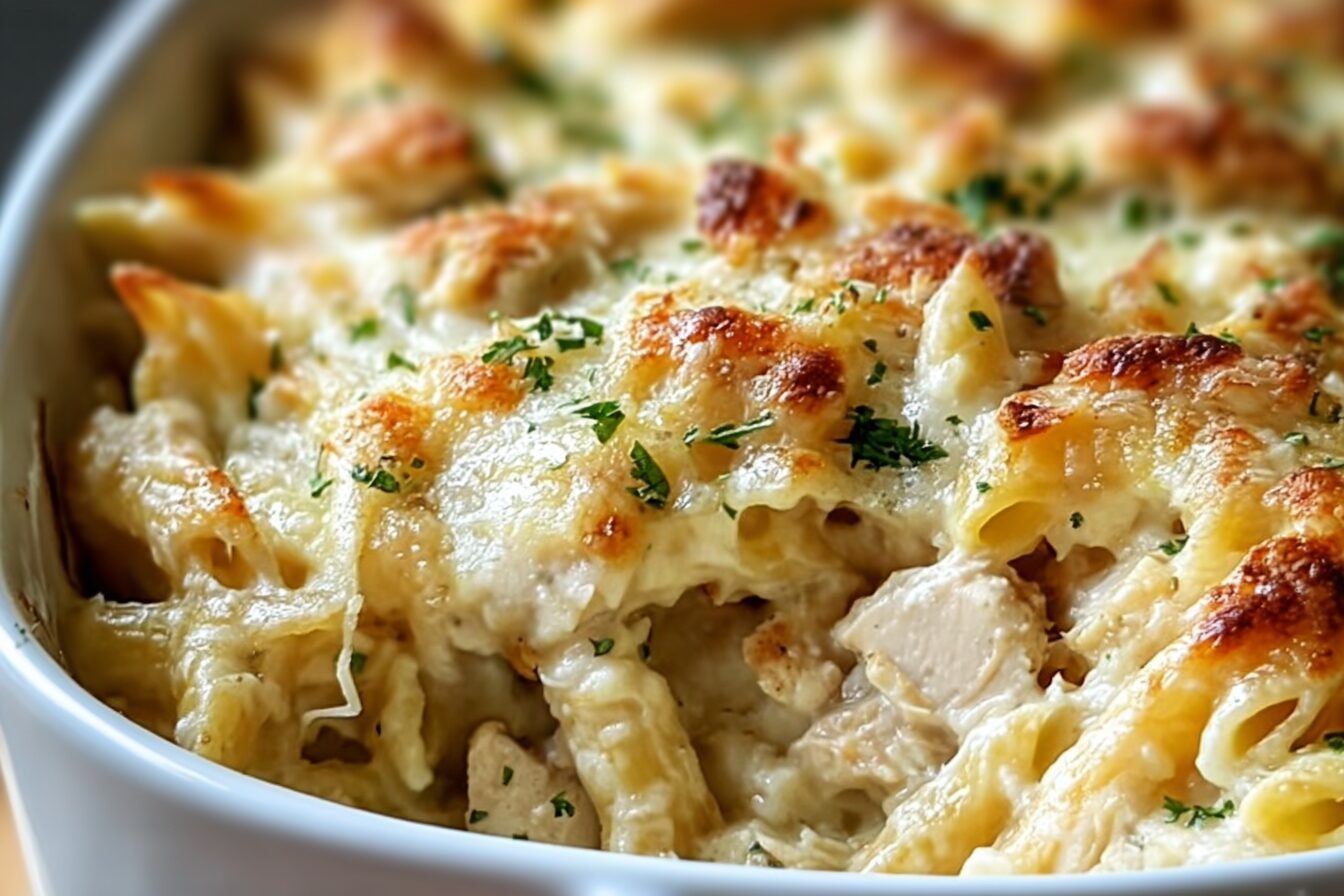 Creamy Garlic Parmesan Chicken Pasta Bake