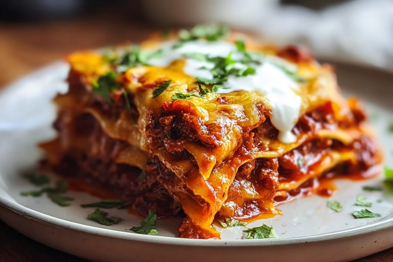 New Mexico Style Stacked Red Enchiladas