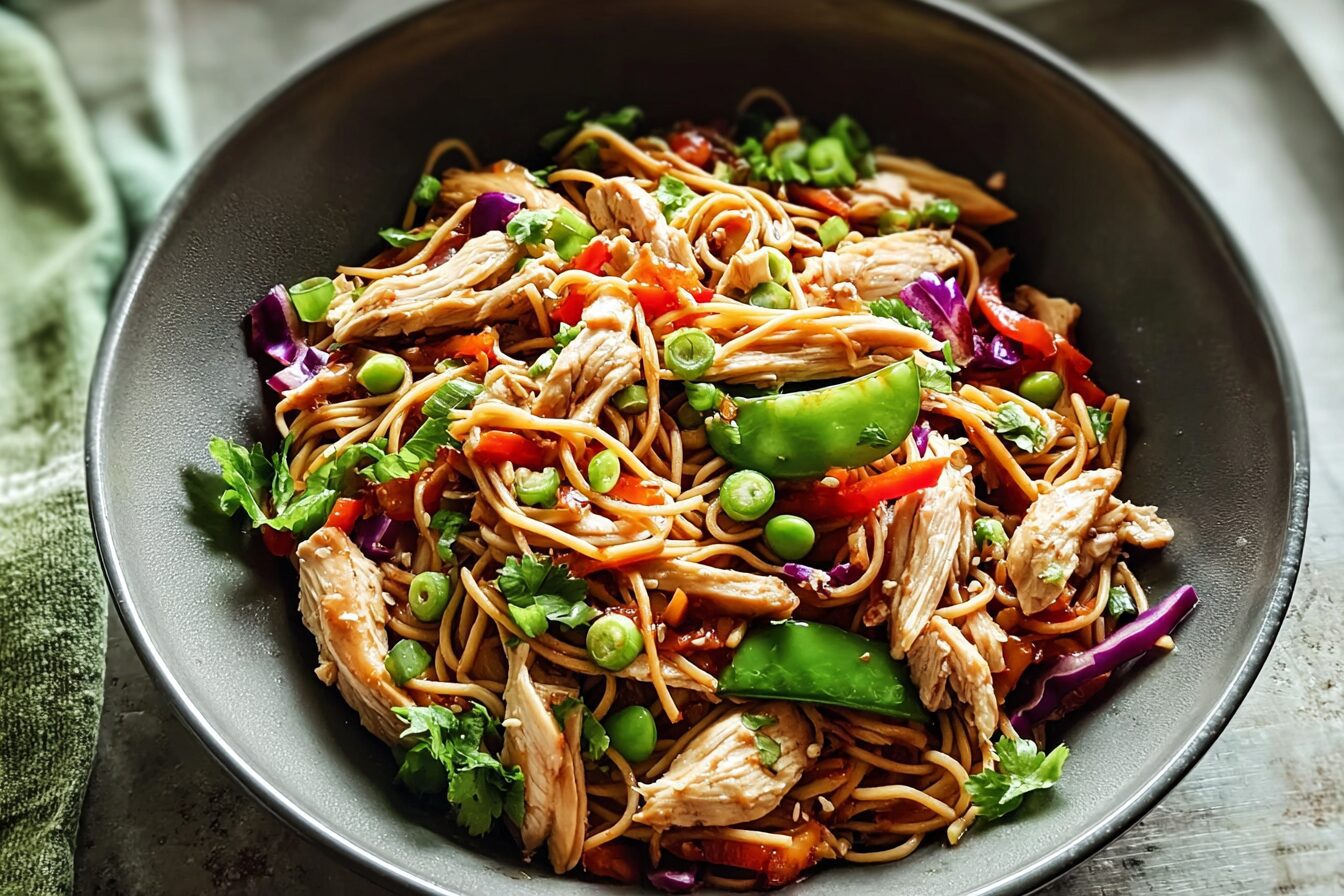 Slow Cooker Hoisin Garlic Chicken Noodle Salad