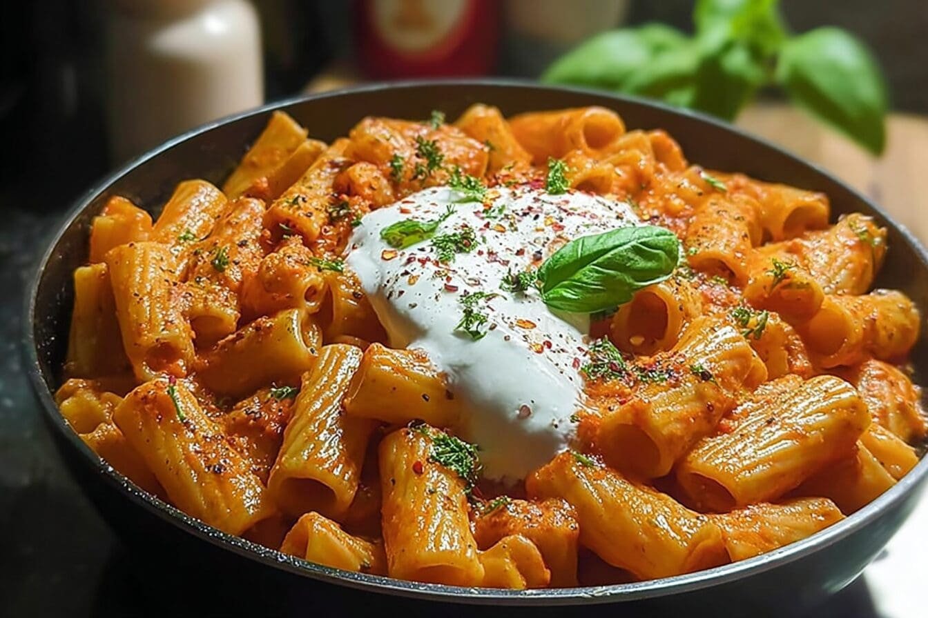 Spicy Burrata Rigatoni Recipe With Creamy Calabrian Sauce