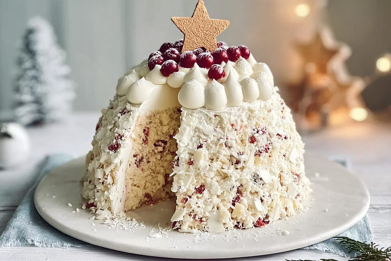 White Christmas Crackle Surprise Cake