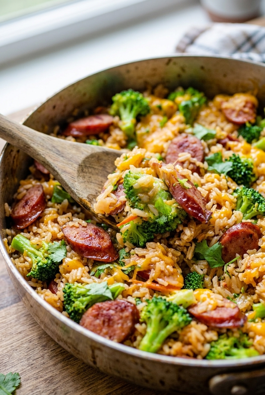 Kielbasa Rice Broccoli Skillet