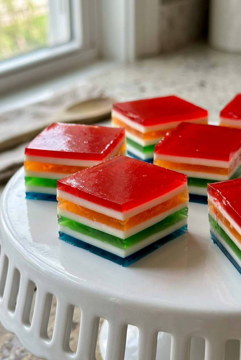 Rainbow Jell O Cubes