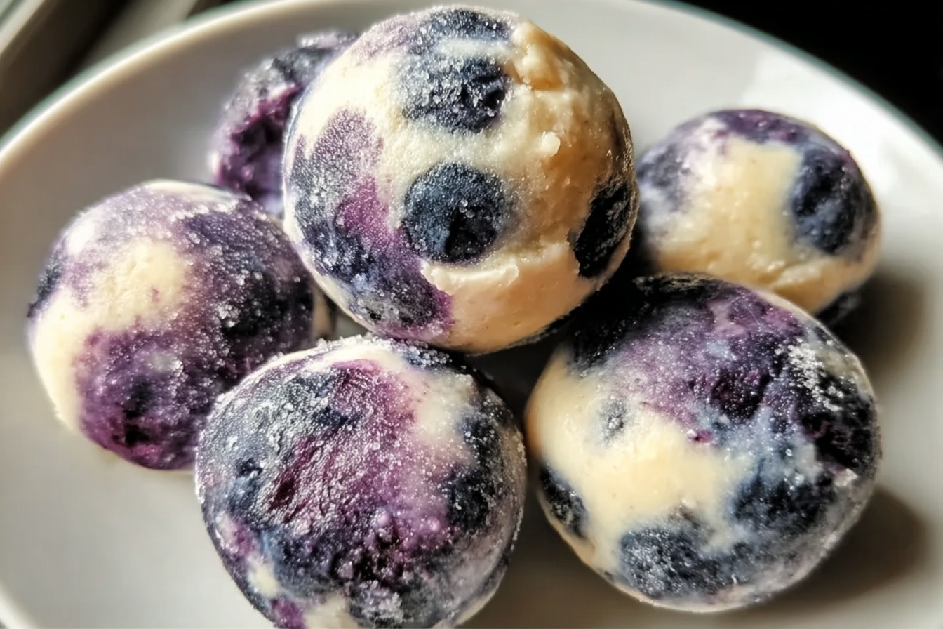 Blaubeer-Käsekuchen-Proteinbällchen