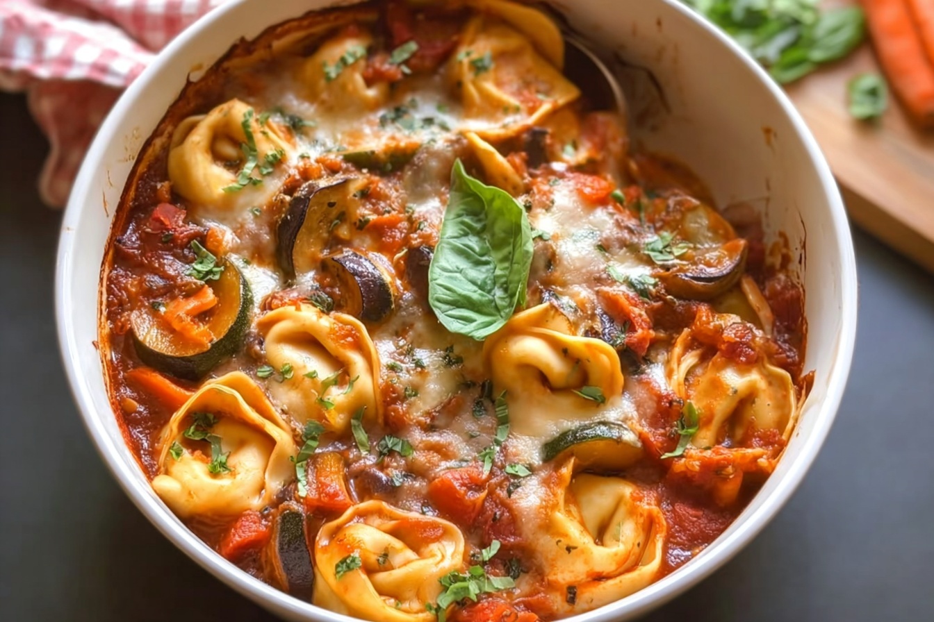 Slow Cooker Veggie Tortellini Bake